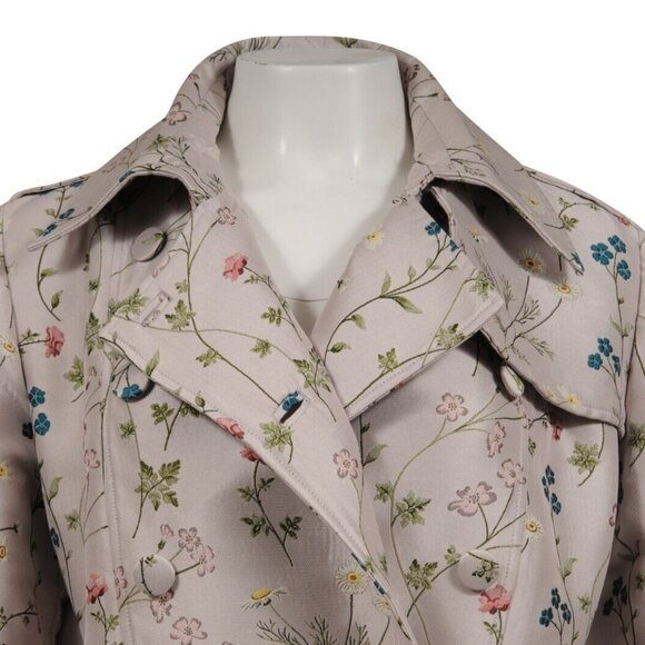 Giuseppe Di Morabito Double Breasted Floral Trench Coat IT 50 Tan Long Jakcet - Picture 3 of 12